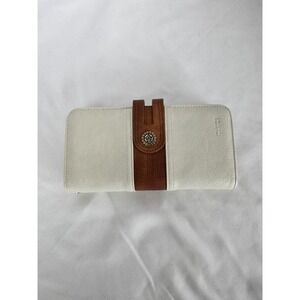 Cluci Wallet Clutch Organizer Card Holder Snap Closure White‎ Brown Medium